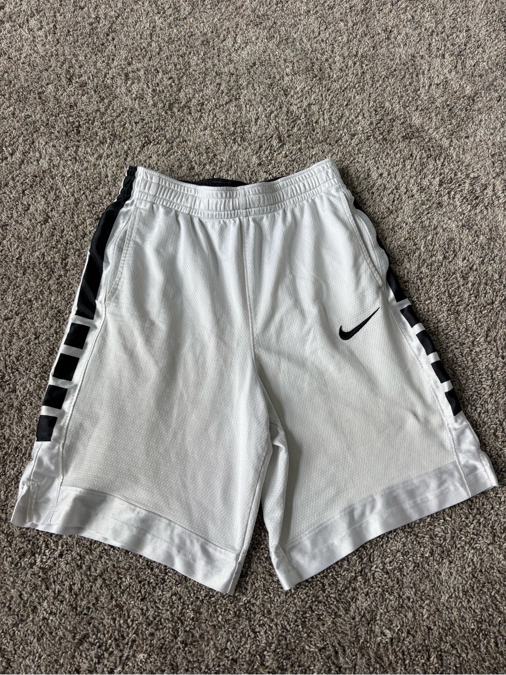 Nike boys White Dri-FIT Athletic Shorts with Black Accents